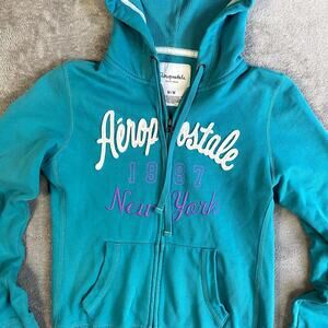 Aeropostale Y2K Style Full Zip Hoodie Spell Out Logo Mall Fashion Women's M